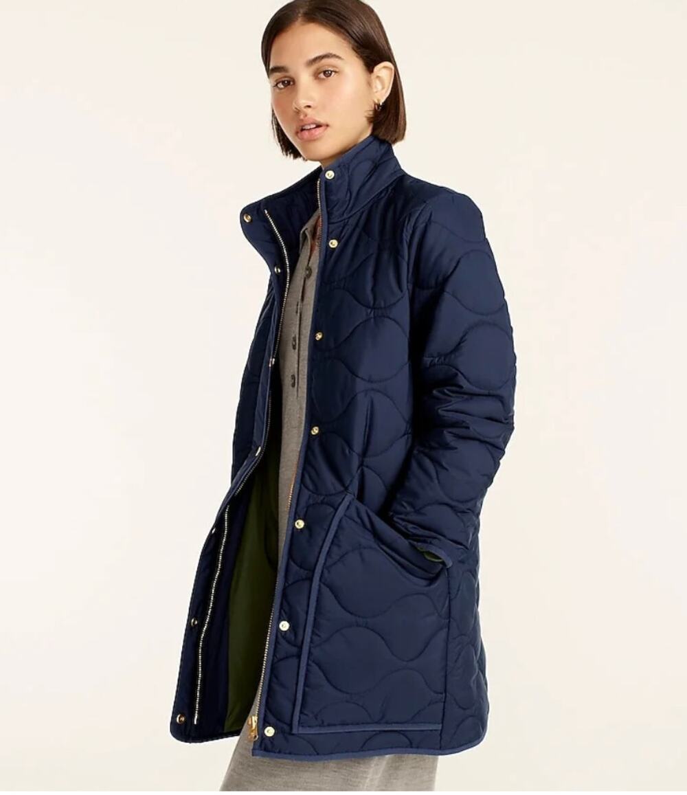 J CREW Quilted Cocoon Puffer Jacket with PrimaLoft® in Navy AQ470 // XS - Picture 1 of 8